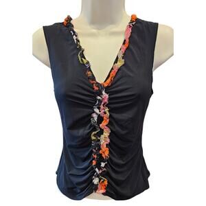 Trina turk double stretch chiffon bright frill trim tank blouse layering top S